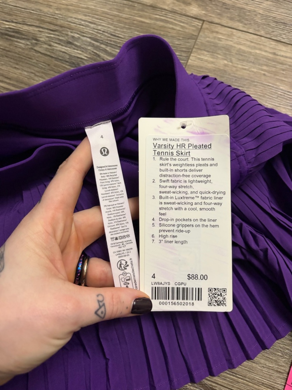 NWT Lululemon Varsity Pleated High-Rise Tennis Skirt 14” (College Purple) Size 4 - Picture 3 of 8
